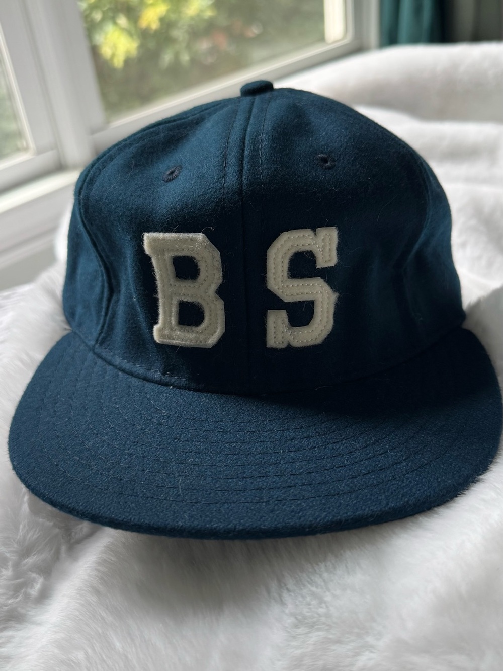 Ebbets Field Navy Wool Baseball Cap with White 'B S' Patches